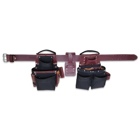 Sitepro Belt, Large SITEGEAR Hybrid Tool Belt Combo, Mahogany Brown w Black Pouches 51-18080-L